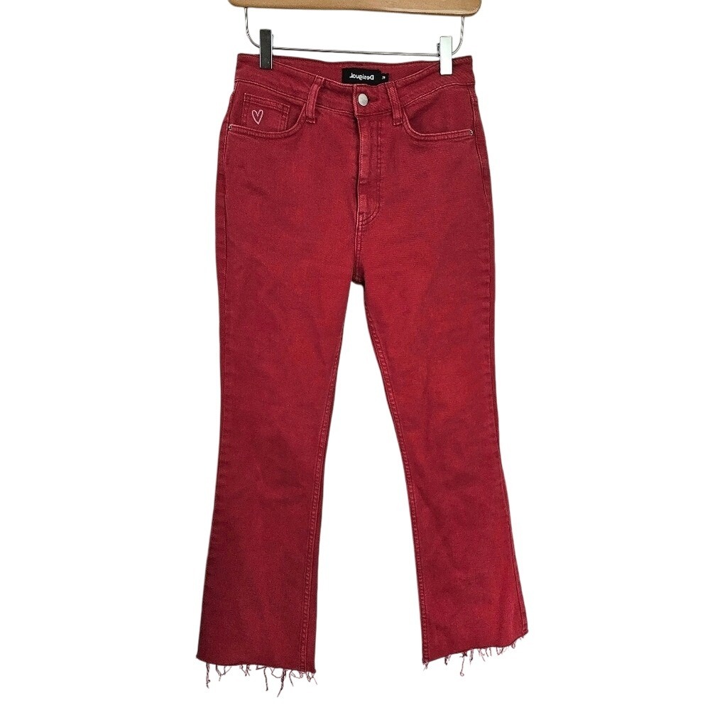 Desigual Red Cropped Straight Leg Jeans‎ EU 38 for 28 Waist